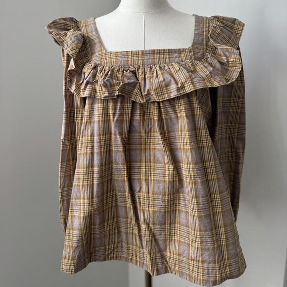 Alexa Chung Brown and Yellow Plaid Top - Picture 3 of 4